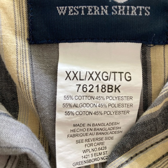 Wrangler Mens 2XL Western Shirt Gray Yellow Striped Short Sleeve Pearl Snap - Picture 6 of 6